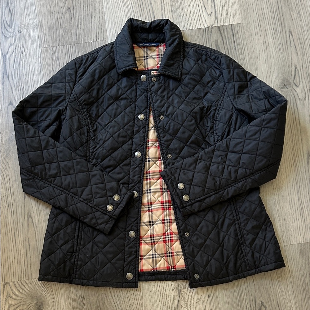 Brooks Brothers 346 Black Diamond Quilted Jacket with Plaid Lining Size 8P